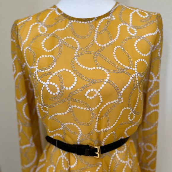 NWT A New Day Semi-Sheer Mustard Print Blouse - Picture 2 of 5